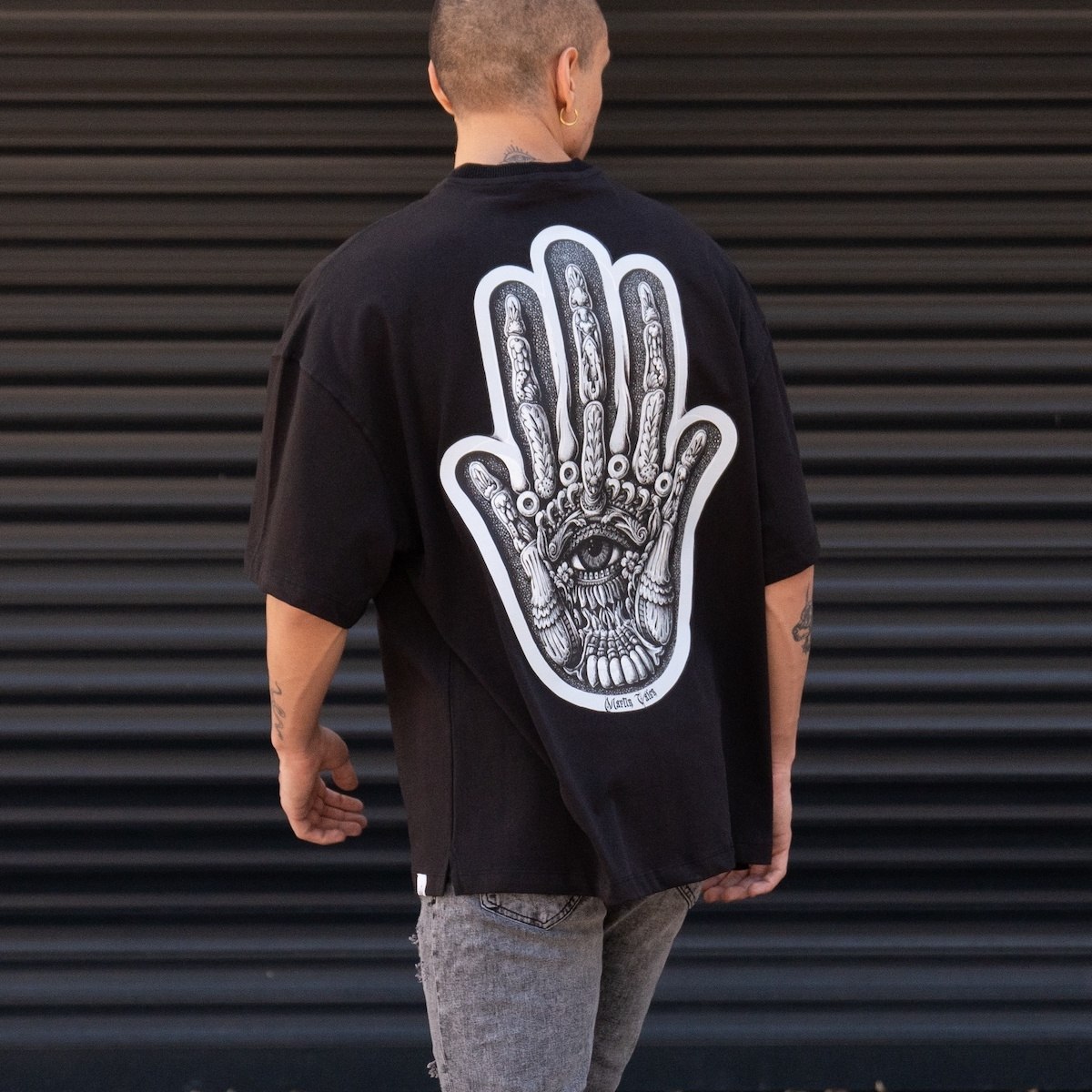 Men's Oversize Chest and Back 3D Printed Black T-Shirt | Martin Valen