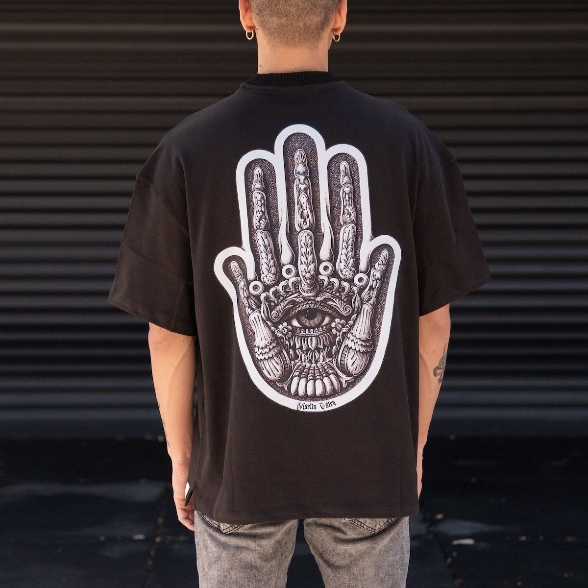 Men's Oversized Chest and Back 3D Printed Black Heavy T-Shirt | Martin Valen