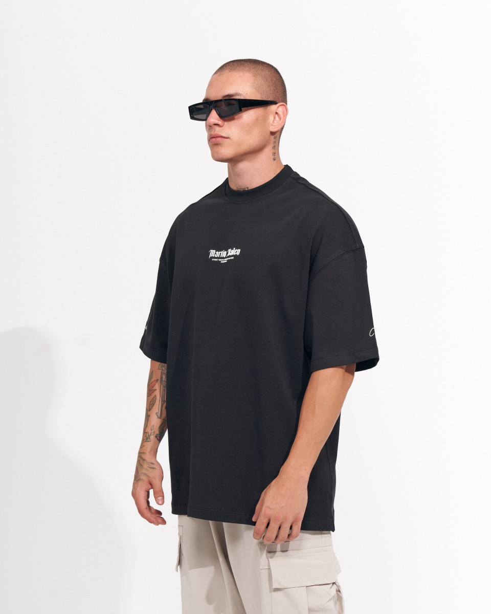 Men's Oversize Chest Sleeve and Back 3D Printed Black Heavy T-Shirt