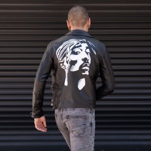 Men's Leather Biker Jacket "Tupac" Black - 8