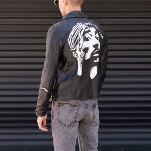Men's Leather Biker Jacket "Tupac" Black - 4