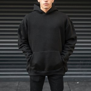 Men's Oversize Hoodie With Kangaroo Pocket In Black