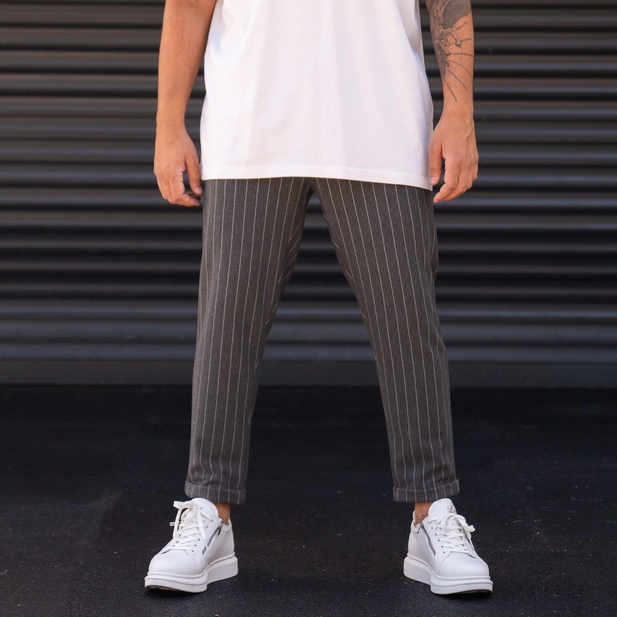 Men's Oversize Striped Anthracite Pants - 1