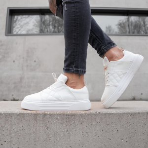 Men's Low Top Sneakers Designer White Signature Shoes White - 6