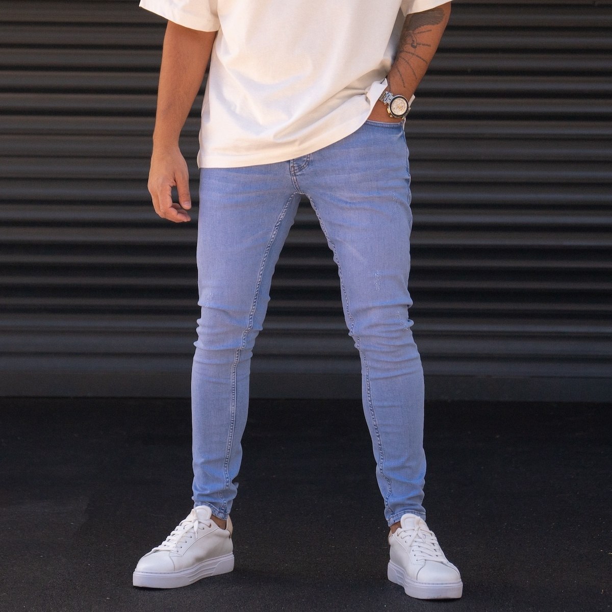 Мужские облегающие джинсы из лайкры ледяного цвета в винтажном стиле