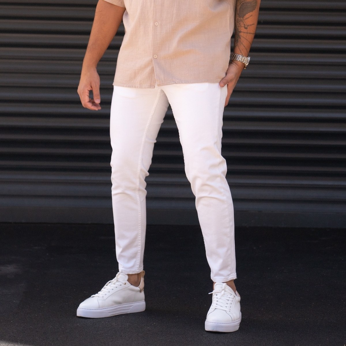 Мужские белые джинсы узкого кроя из лайкры | Martin Valen