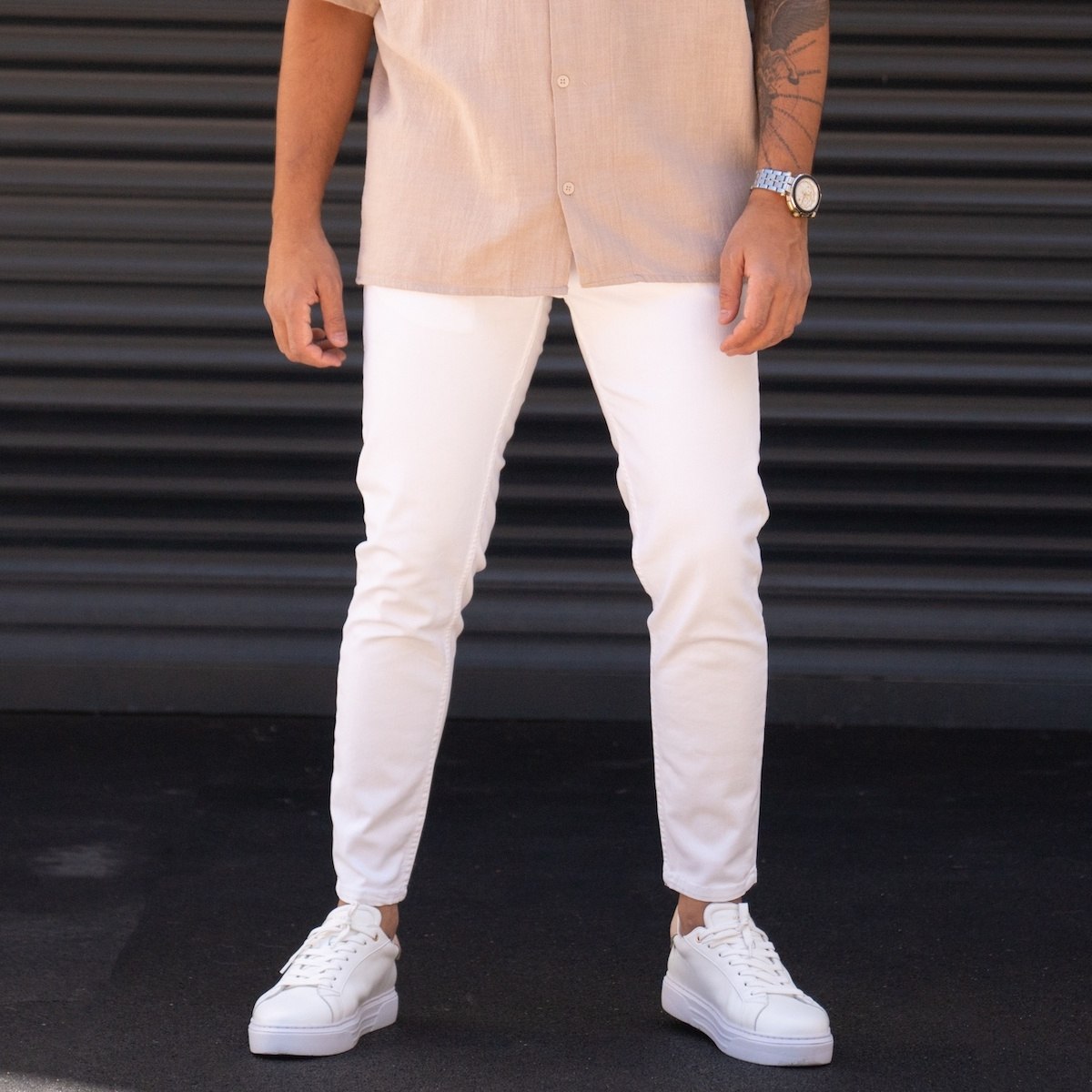Мужские белые джинсы узкого кроя из лайкры