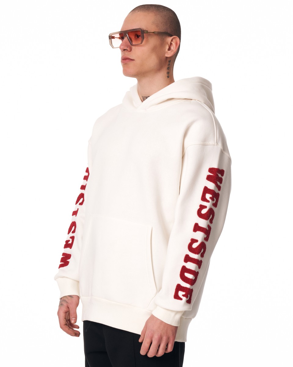 Men's Oversized Embroidery Pattern White Hoodie
