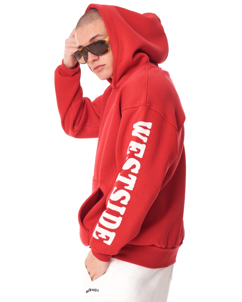 Men's Oversized Embroidery Pattern Red Hoodie