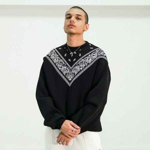Men's Oversized Ethnic Design Black Sweatshirt - 1