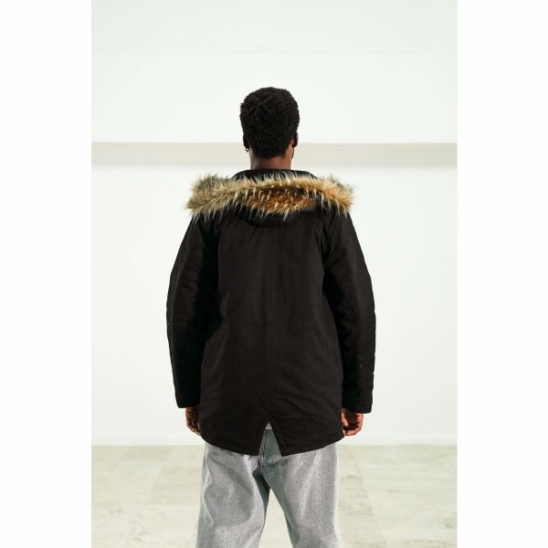 MV Parker-Style Jacket with Furry Trim in Black