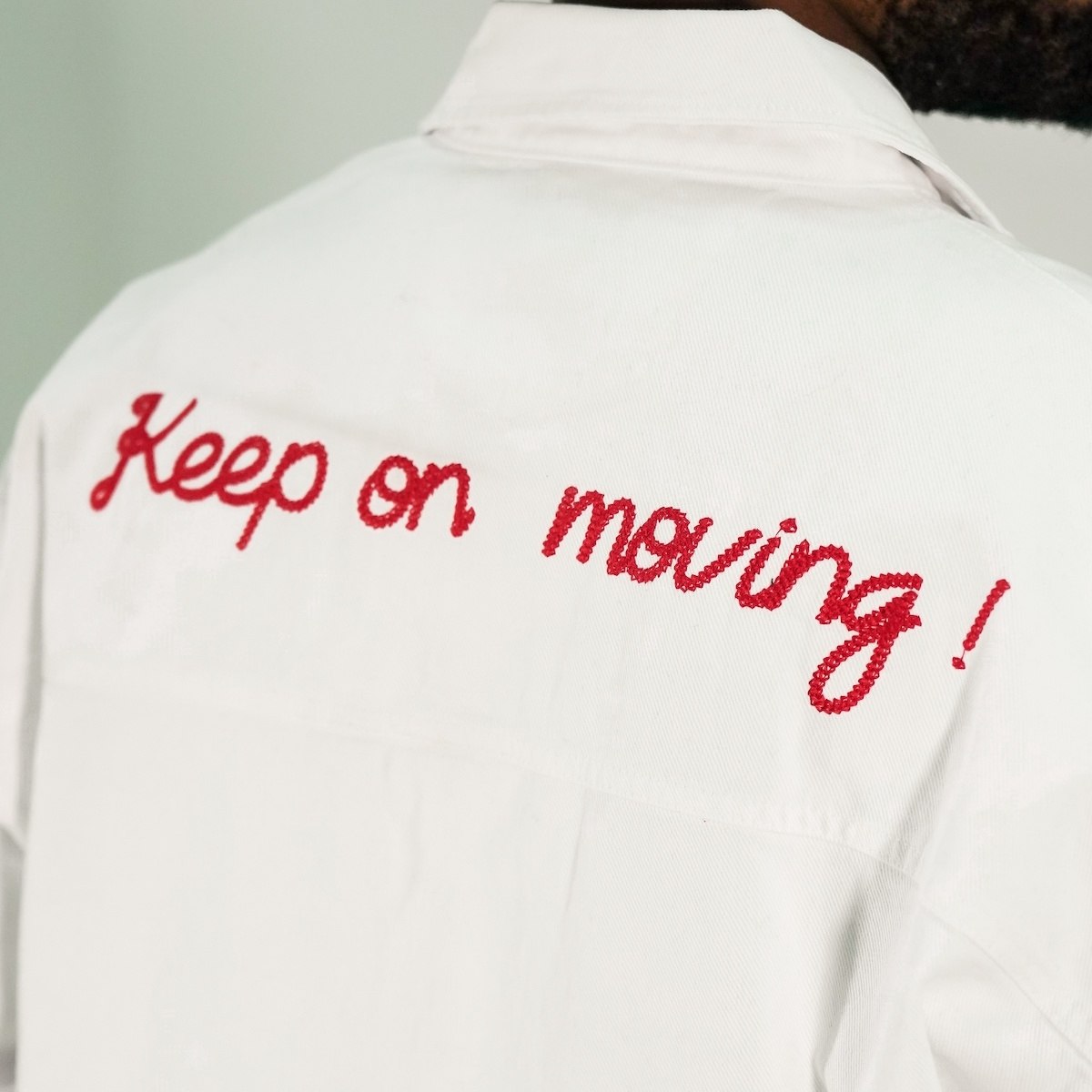 Men's Oversized White Denim Shirt with Back Writing | Martin Valen