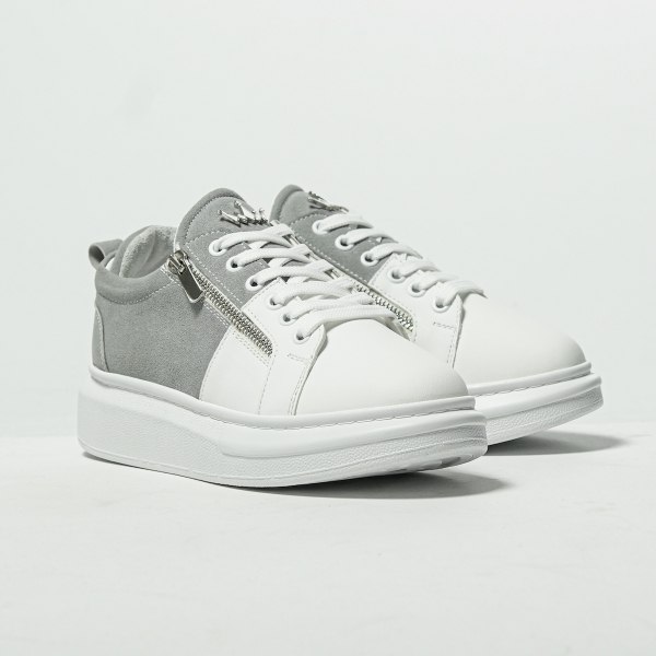 Chunky Sneakers Zipper Designer Shoes Grey-White - 2
