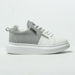 Chunky Sneakers Zipper Designer Shoes Grey-White