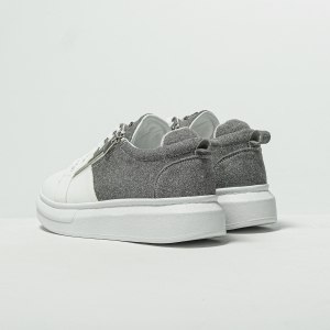 Plateau Sneakers Schuhe mit Reissverschluss in grau-weiss - 4