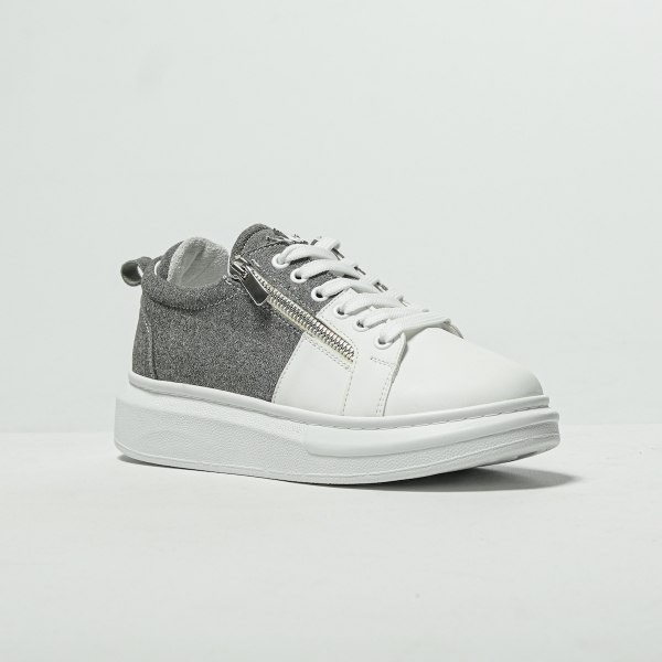 Plateau Sneakers Schuhe mit Reissverschluss in grau-weiss - 2