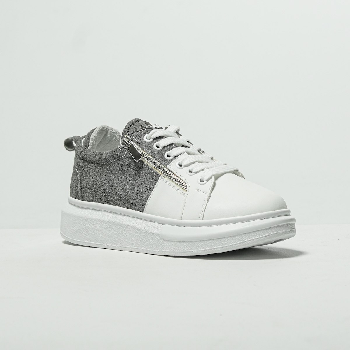 Chunky Sneakers Zipper Shoes Grey-White | Martin Valen