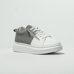 Chunky Sneakers Zipper Shoes Grey-White