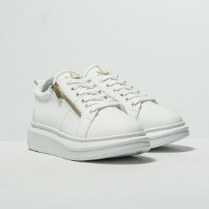 Chunky Sneakers Gold Zipper Designer Shoes White