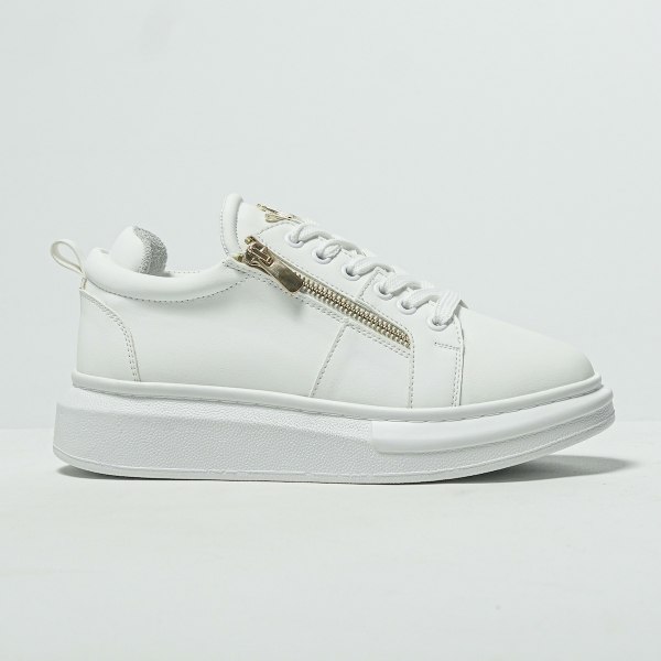 Chunky Sneakers Gold Zipper Designer Shoes White - 1