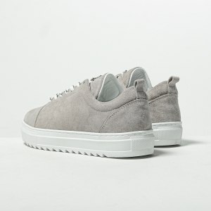 Men’s Low Top Sneakers Genuine Leather Shoes Grey - 4