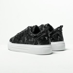 Herren Low Top Sneakers Schuhe mit Krone in camouflage schwarz - 4