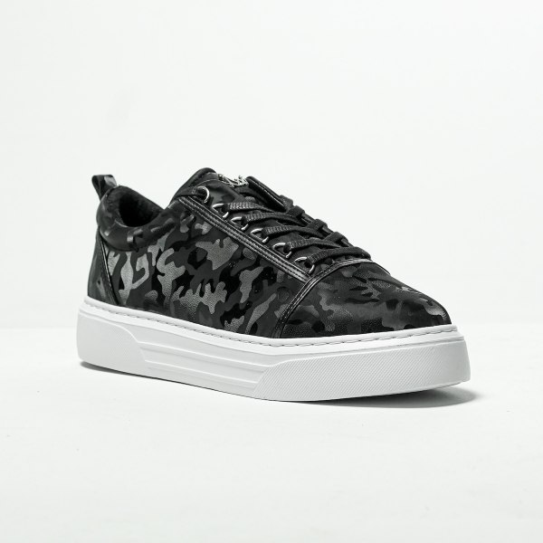 Herren Low Top Sneakers Schuhe mit Krone in camouflage schwarz - 3
