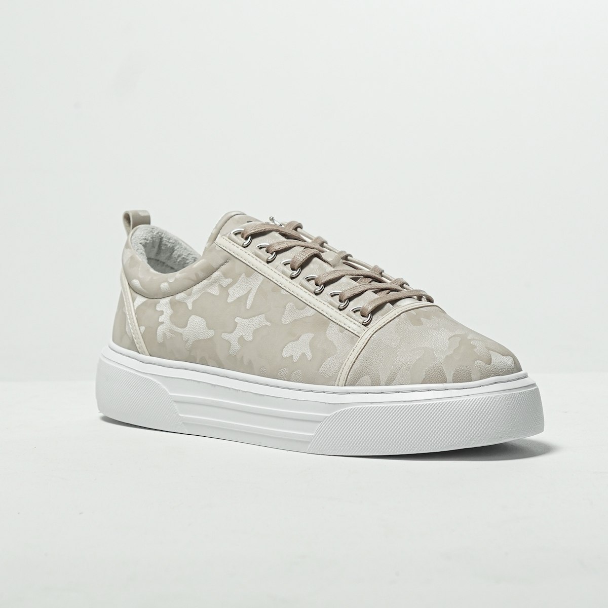 Heren Lage Top Schoenen Sneakers met Kroon in Camouflagecrème | Martin Valen