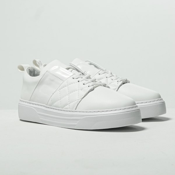 Men's Low Top Sneakers Designer White Signature Shoes White - 2