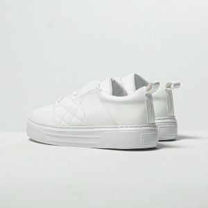 Men's Low Top Sneakers Designer White Signature Shoes White - 4
