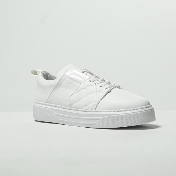 Men's Low Top Sneakers Designer White Signature Shoes White - 3