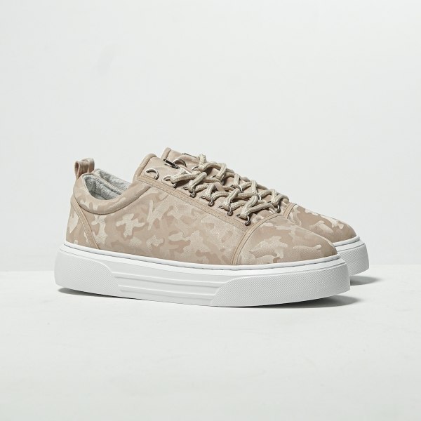 Men's Low Top Sneakers Crowned Shoes Camo Taupe