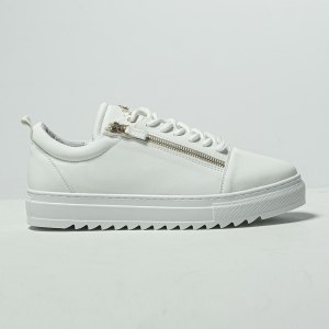 Men's Low Top Sneakers Gold Zipper Designer Shoes White - 1