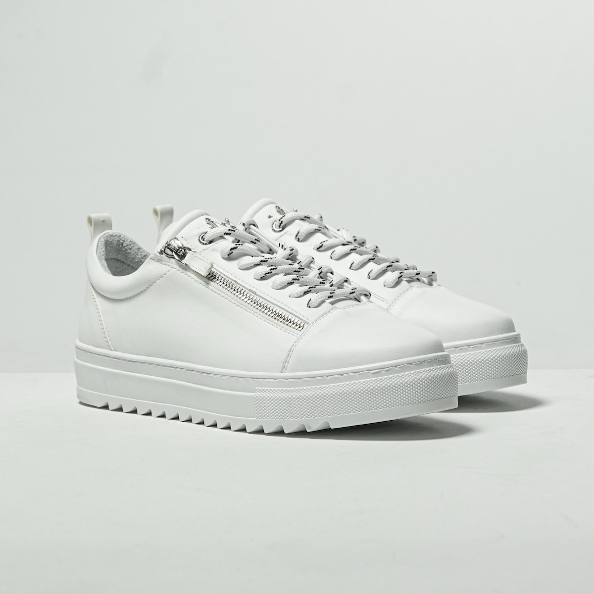 Hombre Bajo-Top Sneakers Cremallera De Plata Diseñador Zapatos Blanco | Martin Valen