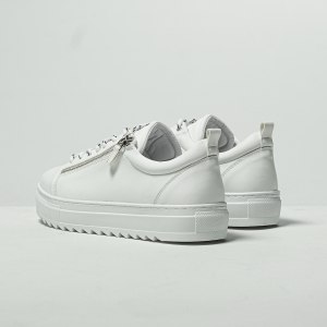 Men's Low Top Sneakers Silver Zipper Designer Shoes White - 4