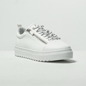 Men's Low Top Sneakers Silver Zipper Designer Shoes White - 3