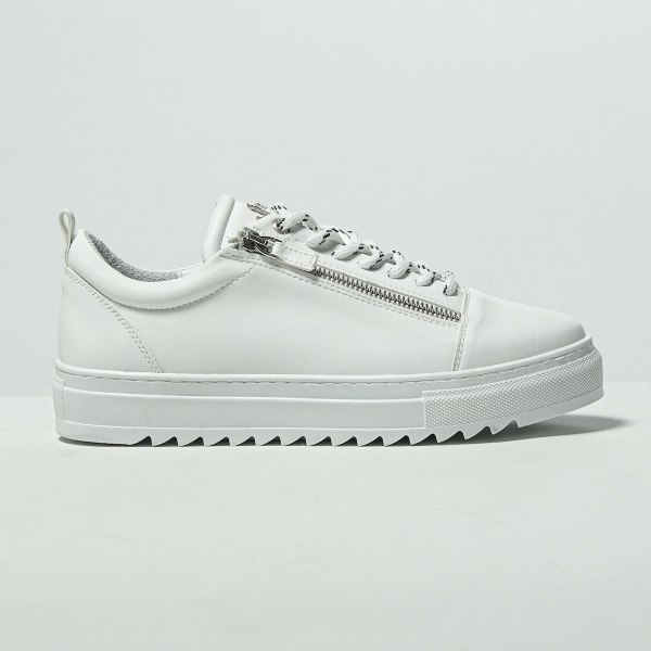 Men's Low Top Sneakers Silver Zipper Designer Shoes White - 1