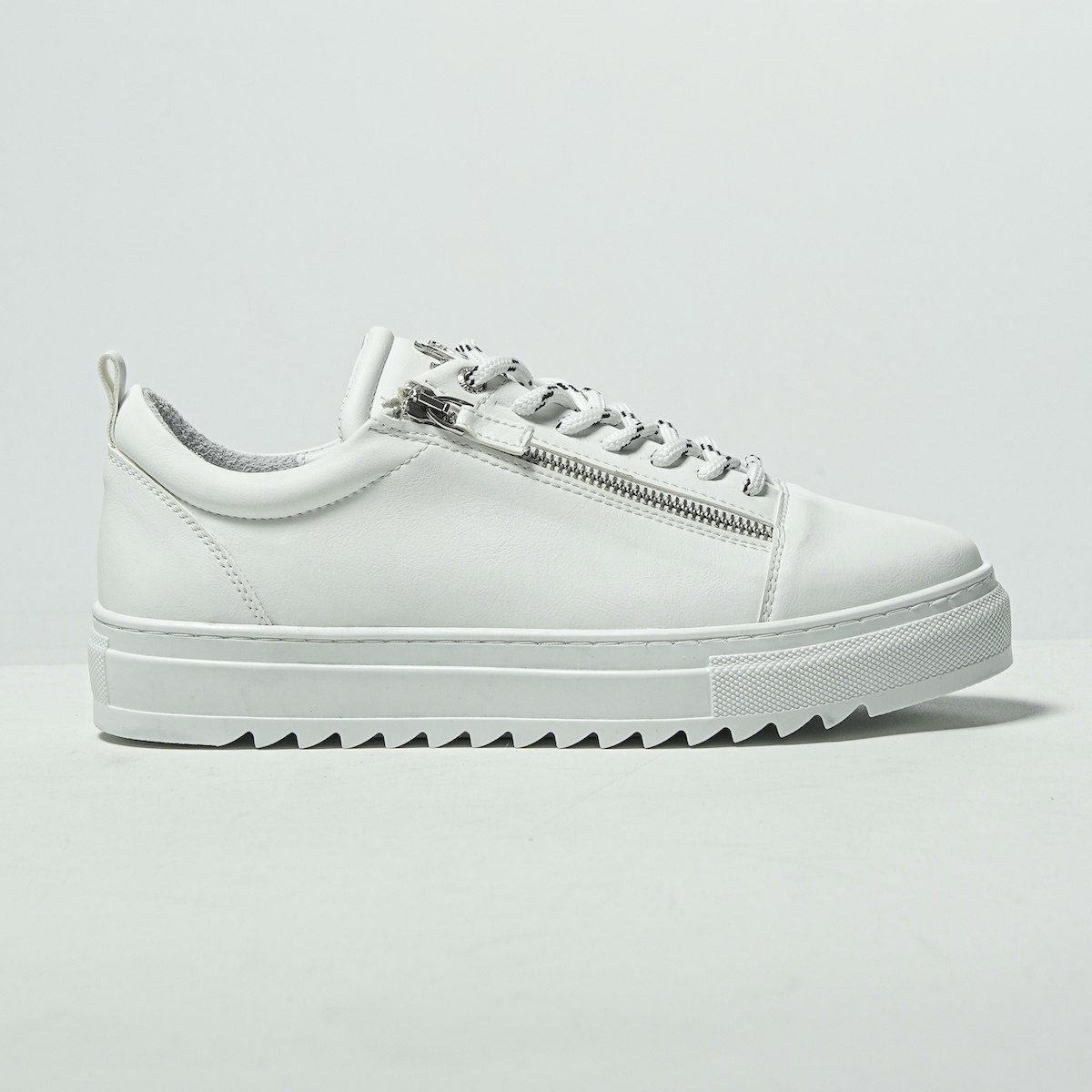 Hombre Bajo-Top Sneakers Cremallera De Plata Diseñador Zapatos Blanco - 1