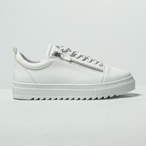 Men's Low Top Sneakers Silver Zipper Designer Shoes White - 1