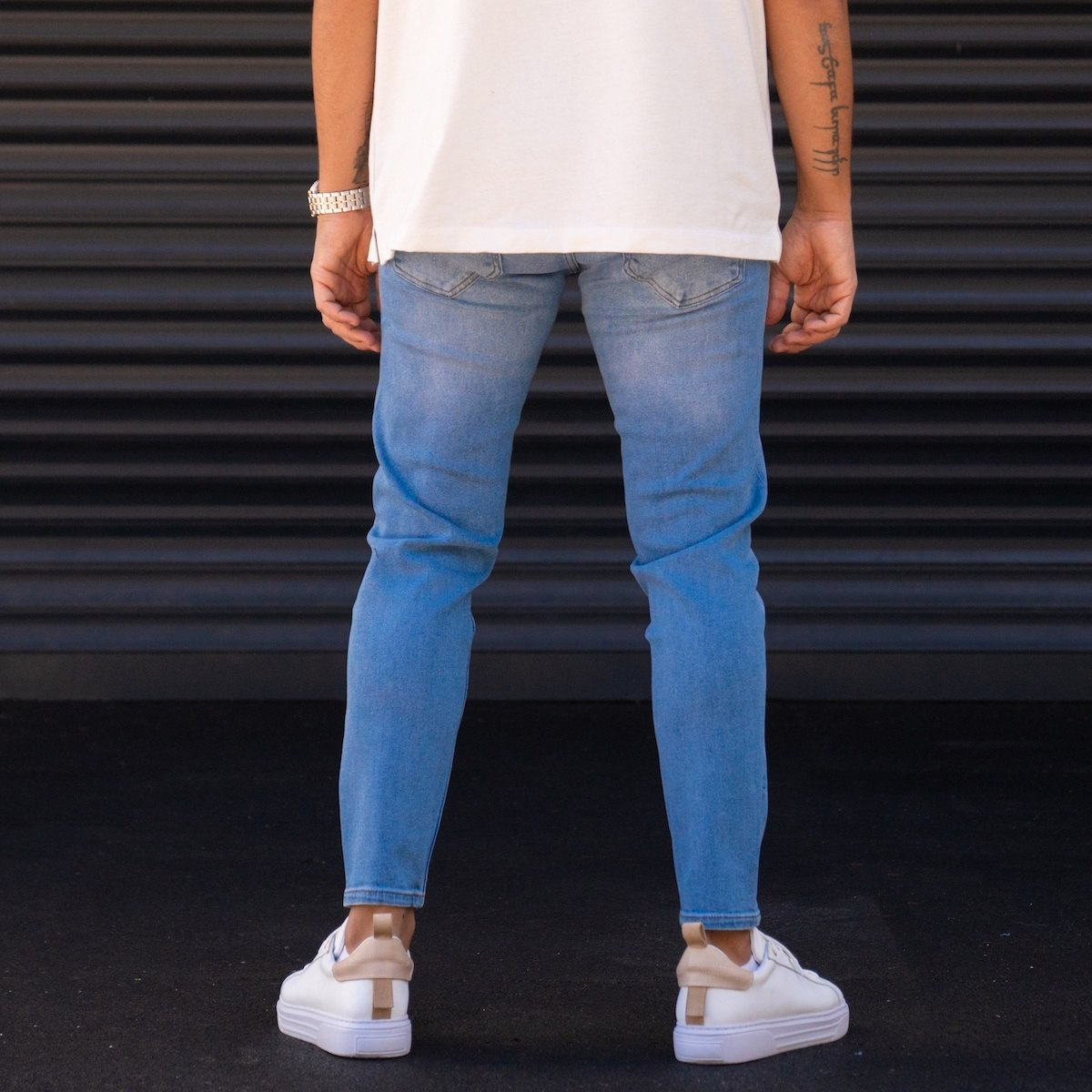 Men's Slim-Fit Ice Blue Stone Washed Lycra Jeans | Martin Valen