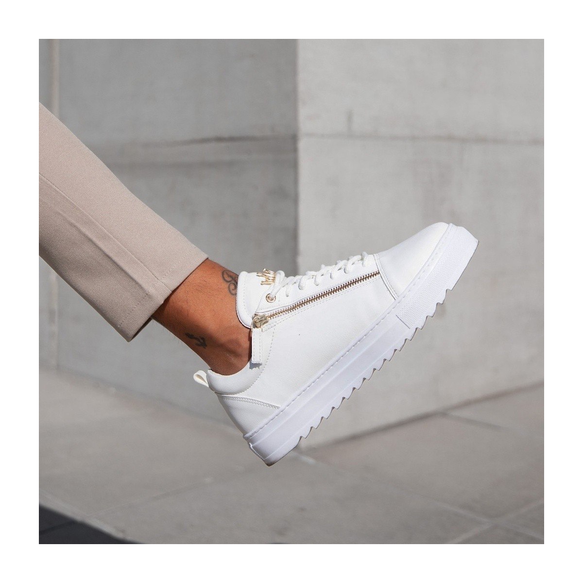 Hombre Bajo-Top Sneakers Cremallera De Oro Diseñador Zapatos Blanco | Martin Valen