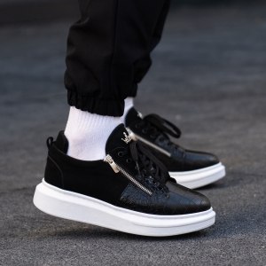 Plateau Sneakers Schuhe mit Korokodilleder Optik und Reissverschluss - 8
