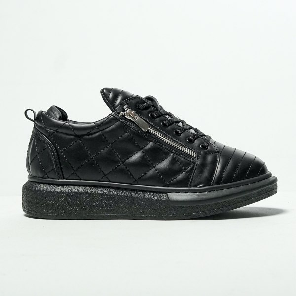 Stitch Zipper Sneaker Shoes Black - 1