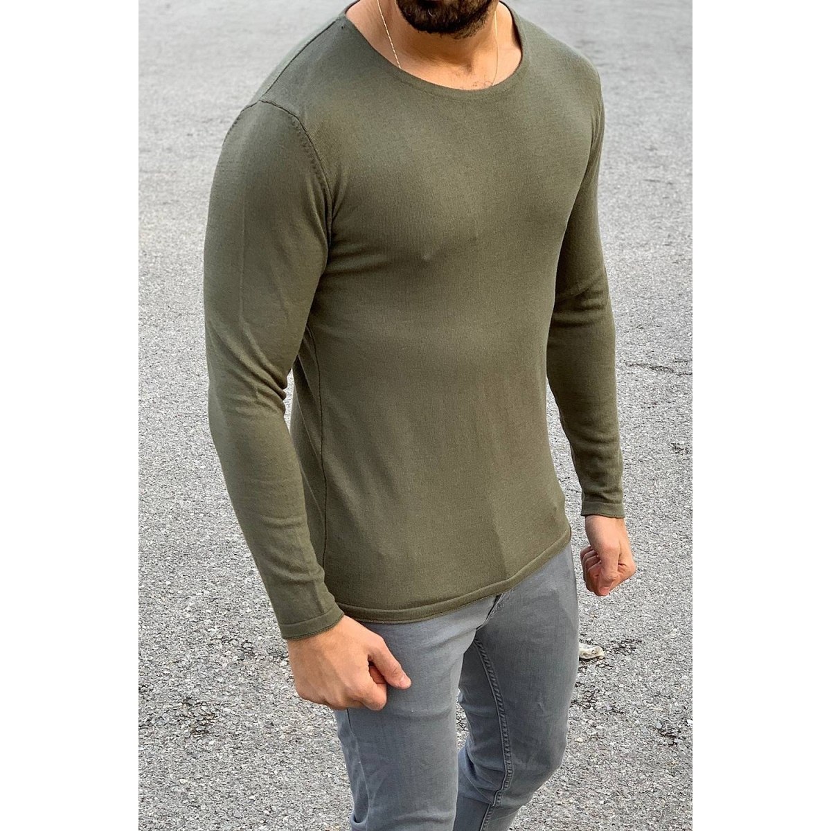 Men's Basic Spring Sweatshirt In Khaki - 2