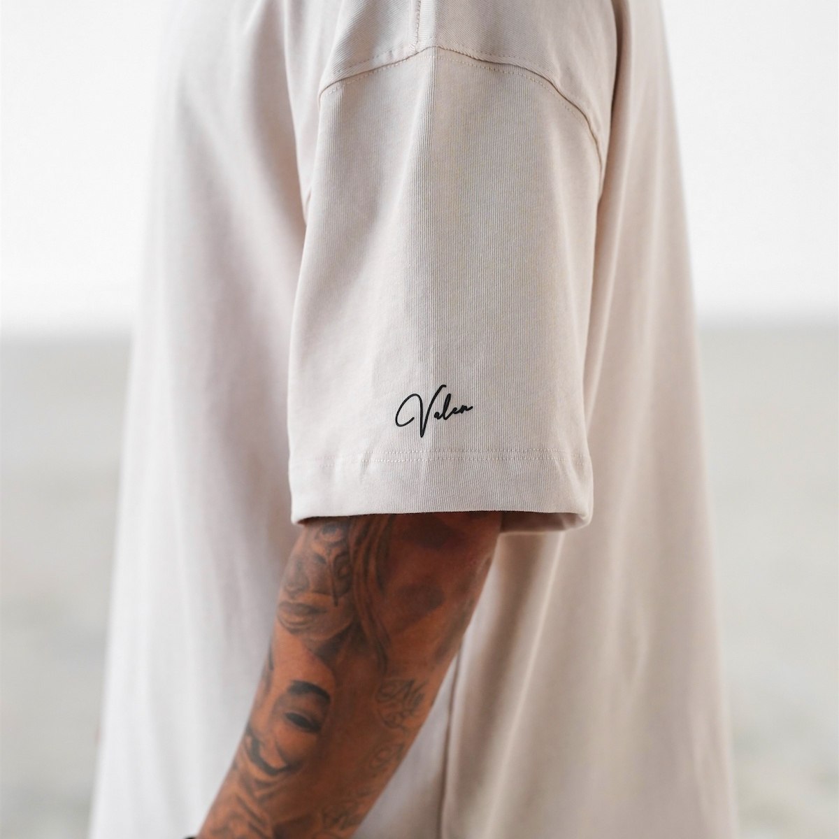 Men's Oversize Sleeve 3D Printed Beige Heavy T-Shirt | Martin Valen