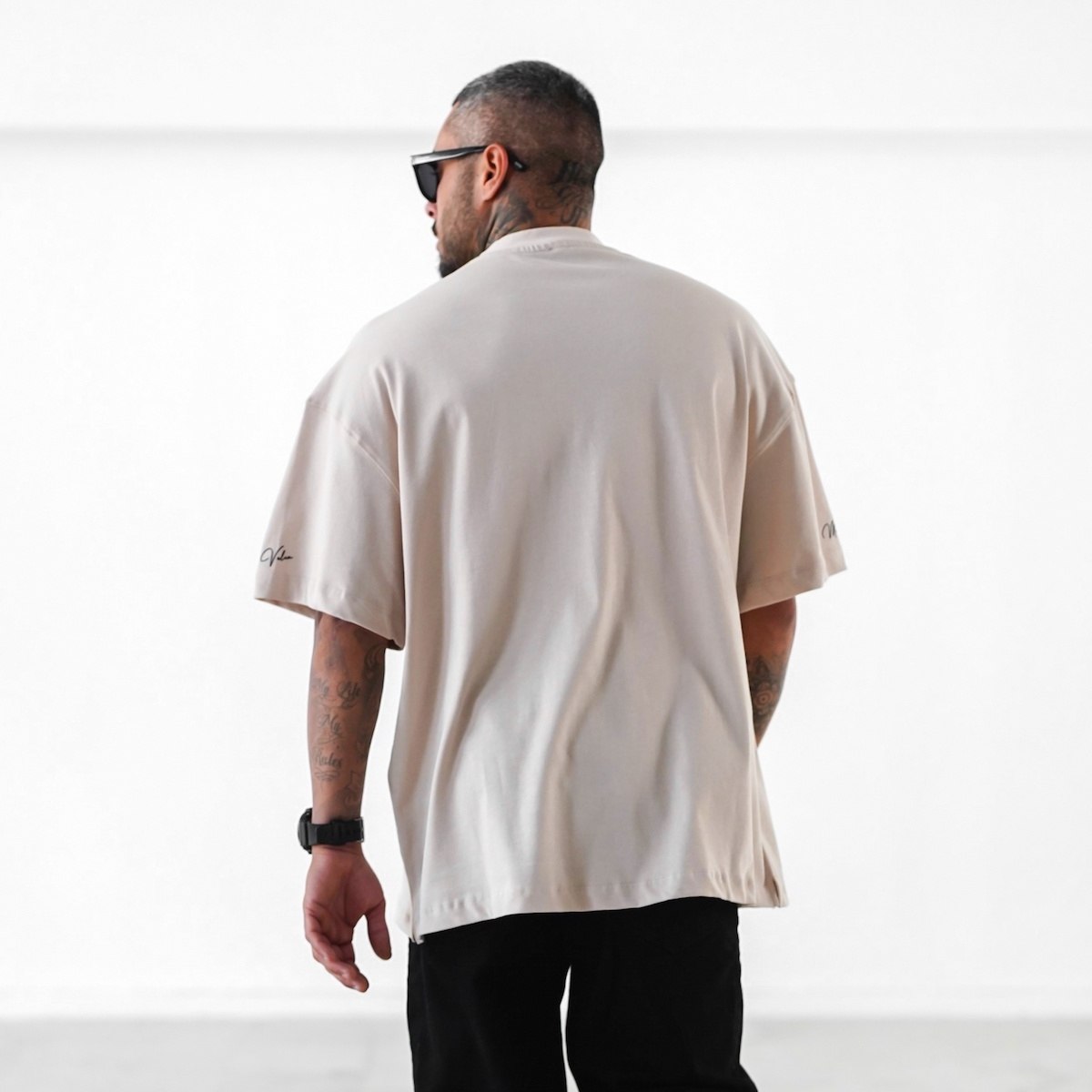 Men's Oversize Sleeve 3D Printed Beige Heavy T-Shirt