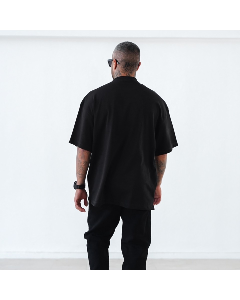 Мужская футболка черного цвета с крупным кольцевым принтом на воротнике | Martin Valen