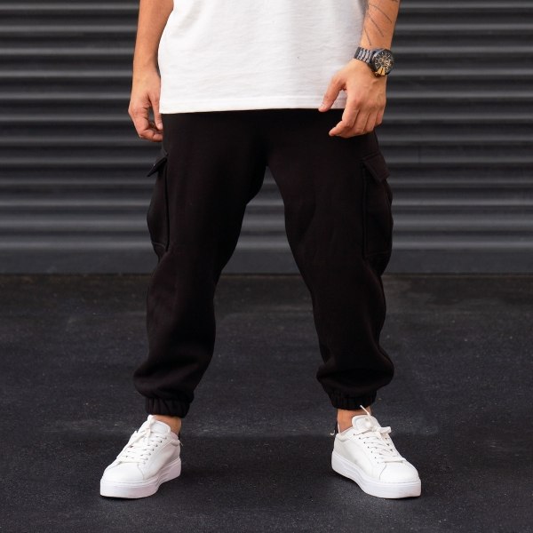 Oversized Black Thick Jogger with Cargo Pockets - 1
