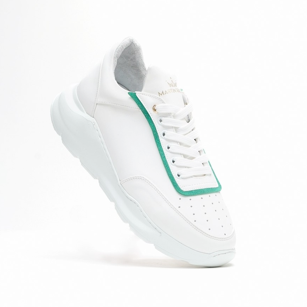 Uomo Suola Spessa Sneakers Linea Verde Scarpe Bianche - Bianco