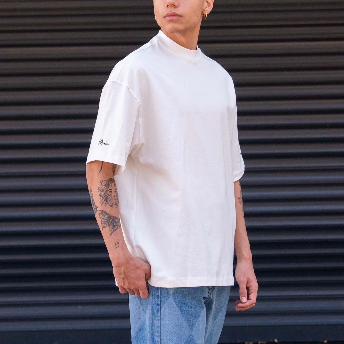 Men's Oversize Martin Valen Sleeve, Chest and Back 3D Printed White T-Shirt | Martin Valen